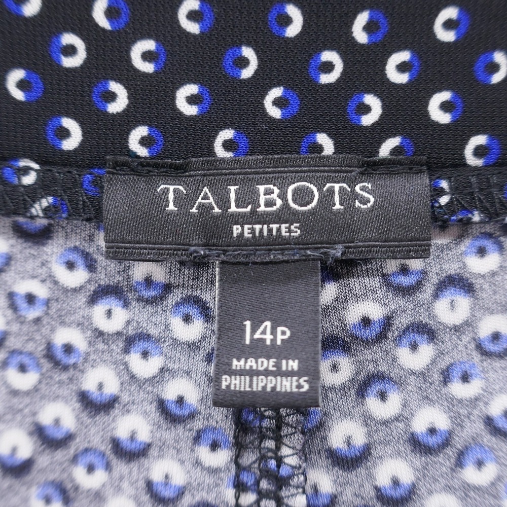 Talbots Petites Womens 14P Navy Blue Geometric Circle Print‎ ALine Flounce Skirt - Picture 5 of 11